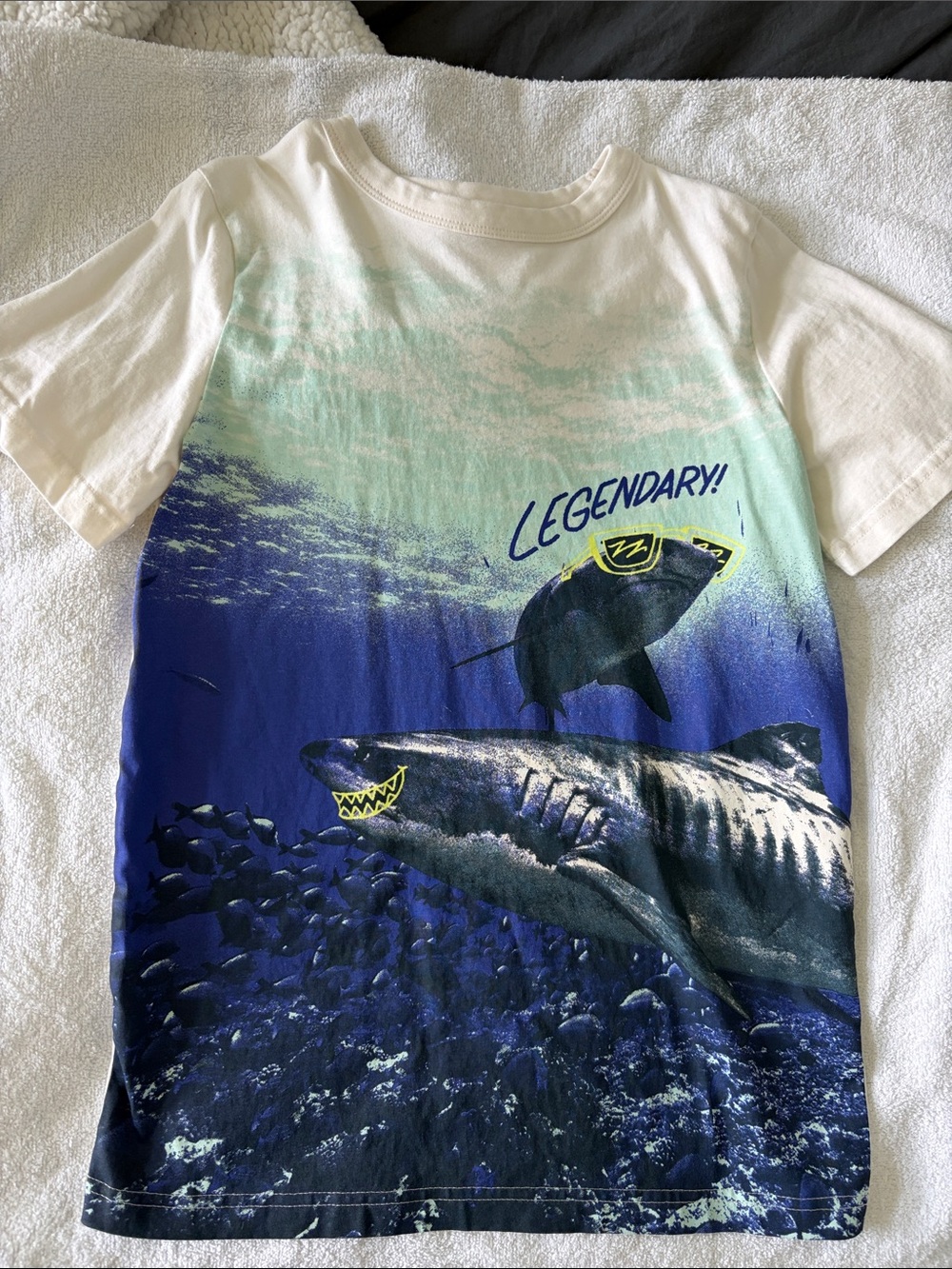 Joe Fresh Boys Cream and Deep Blue Shark Graphic Tee